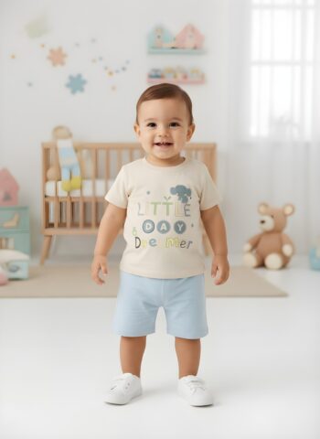 Little Day Dreamer Biege T-Shirt wit SkyBlue Short
