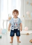 Together Light Blue Shirt with White T-Shirt & Jeans Short
