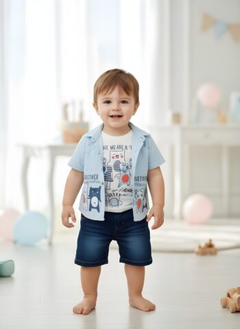 Together Light Blue Shirt with White T-Shirt & Jeans Short