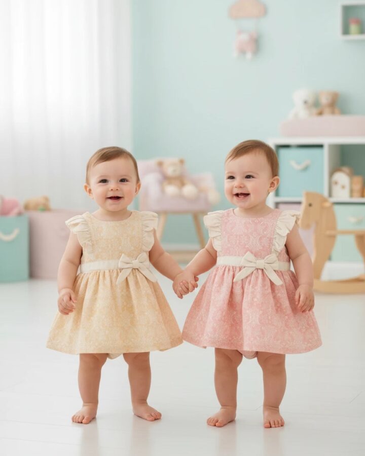 Jacquard Dress with Ruffle Sleeves and Bow