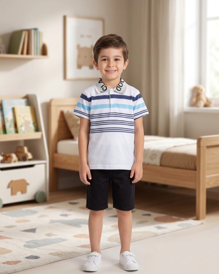 Striped Polo T-Shirt with Short