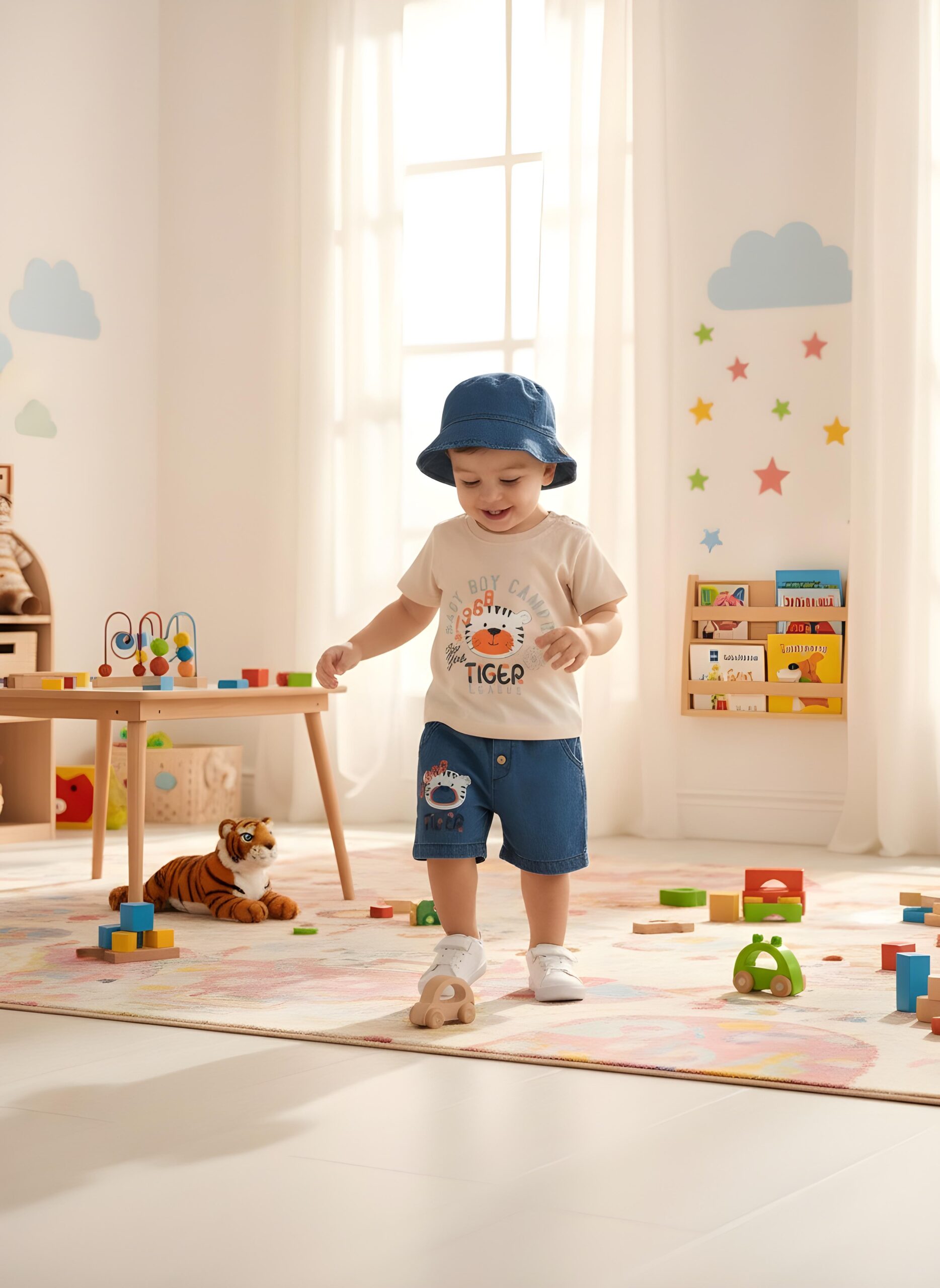 Tiger League Beige T-Shirt with Jeans Short & Cap