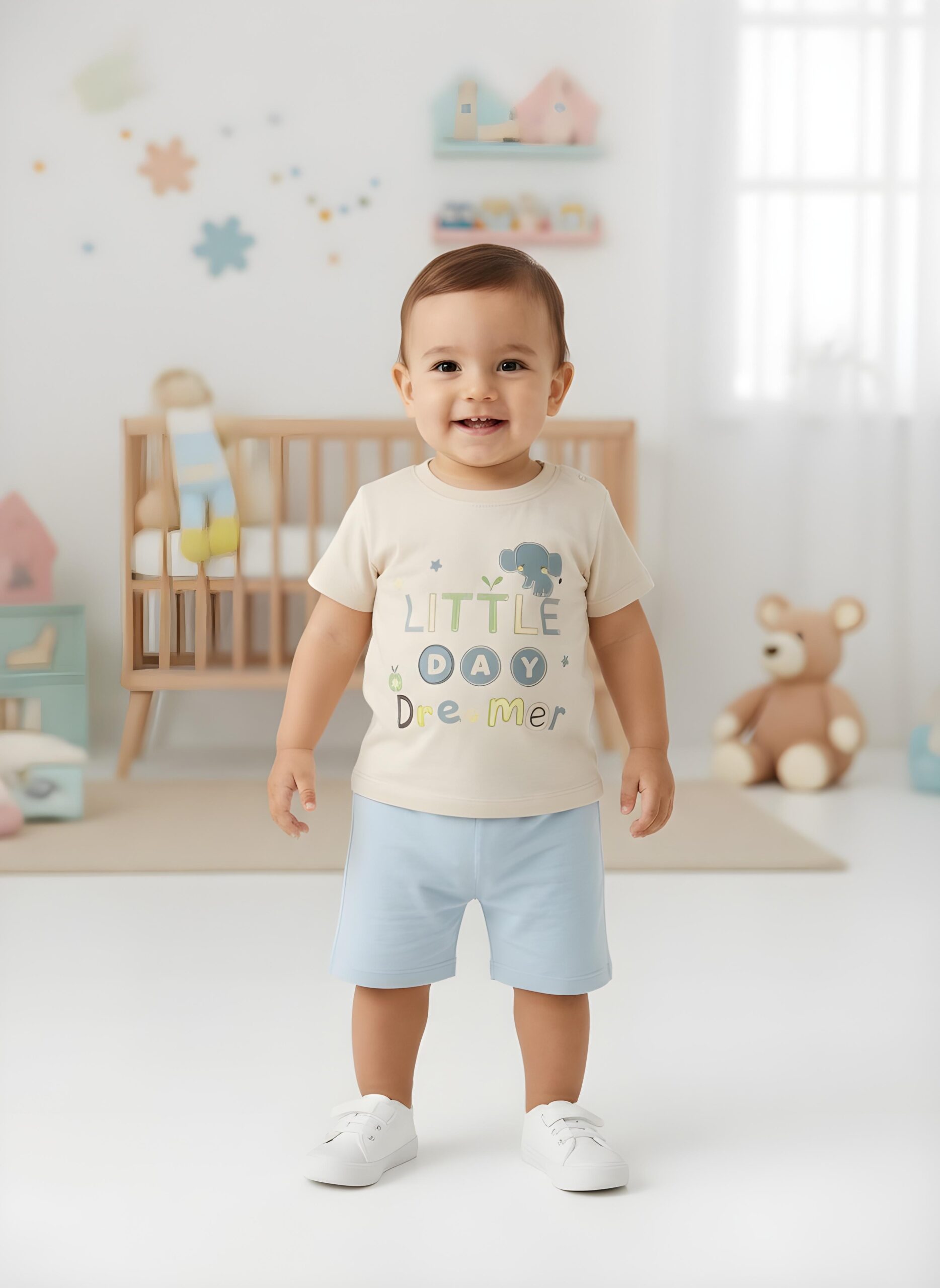 Little Day Dreamer Beige T-Shirt with Sky Blue Short