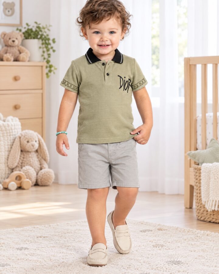 Script Print Polo T-Shirt with Short