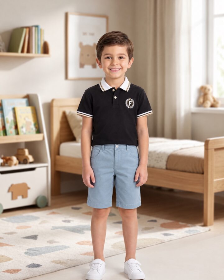 Black Polo T-Shirt with Light Blue Short